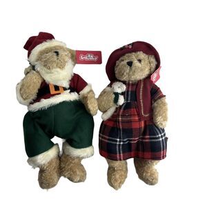 vintage suepcuddly christmas holiday plaid dress teddy bear plush couple